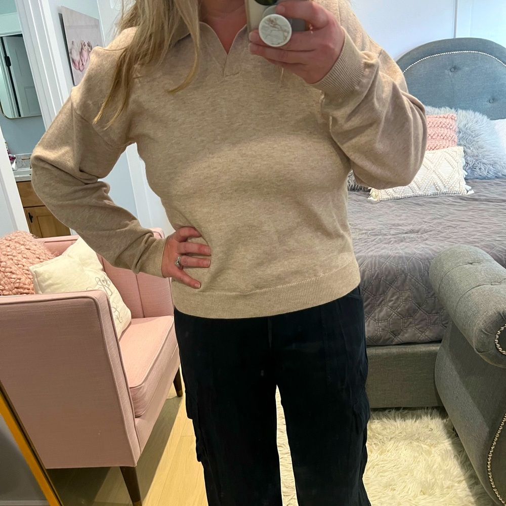 Tan colored pull over mid weight sweater
